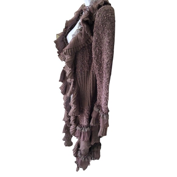 Cecico Long Line Cardigan Women's Small Ruffles Knit in Plum Shade - Picture 5 of 13